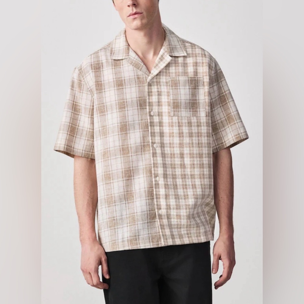 next Brown Textured Check Short Sleeve Shirt